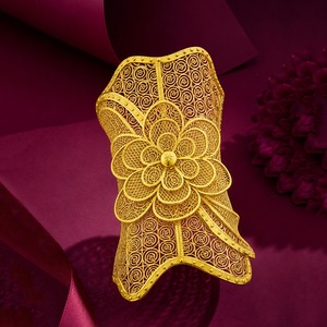 Wholesale Dubai Style Arabic <b>Bridal</b> Kada Jewelry 14K18K24K Gold Plated Wide Kada Intricate Floral Openwork Forming Kada Bracelet - Product Image 4