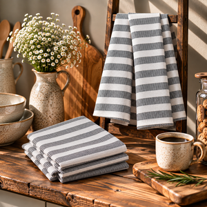 Serviette de cuisine en coton 100% personnalisée avec impression en zigzag, serviette de cuisine en coton 100% pour les exportateurs en gros en Inde. - Product Image 1
