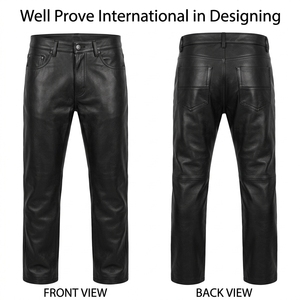 Pantalones de Cuero Genuino de Piel de Oveja con Logotipo Personalizado, Color Borgoña, 450 GSM, con Paneles en las Rodillas, Corte Ajustado, Color Rojo Vino, Pantalones para Hombre, Cintura Alta, Cierre de Cremallera - Product Image 3