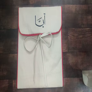 Custom Logo Non-Woven Fabric Drawstring Shopping Bag Medium Size <b>White</b> with Pink Trim Flap Closure Daily Use - Product Image 3