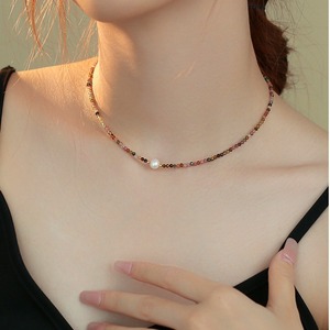 Collier exquis pour femme en perles d'eau douce naturelles avec perles de tourmaline colorées, chaîne de clavicule, style dopamine, pull inclus - Product Image 2