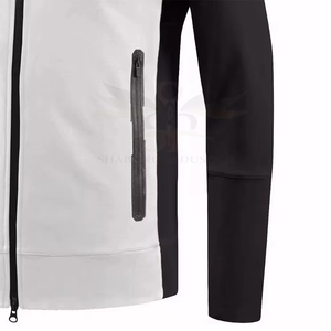 Men's Hooded <b>Zip</b>-<b>Up</b> Jacket Color Blocked Black <b>White</b> Knitted Polyester Breathable Autumn Wear - Product Image 2