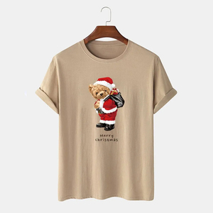 Merry <b>Christmas</b> Men's Knitted Short Sleeve T-<b>Shirt</b> Regular Fit 100% Cotton Solid Casual O-Neck Breathable Quick Dry Streetwear - Product Image 4