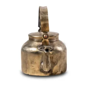 Tetera Redonda de Latón Vintage con Tapa y Asa, Utensilios de Cocina Hechos a Mano en India, Artículos de Latón - Product Image 2