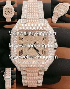 Montre de luxe en or rose avec moissanite VVS, passe le test du diamant, montre en cristal de glace, montre de rappeur - Product Image 2