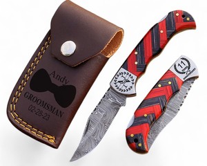 Cuchillo Plegable de Caza Profesional de Acero de Damasco Forjado a Mano, Hoja con Patrón Trenzado, Cuchillo Táctico de Bolsillo con Mango de Madera, OEM 56-58HRC - Product Image 5