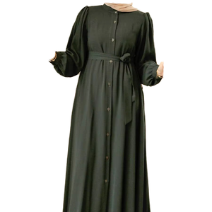Abaya Femme Nouveau Design Exquis 100% Soie Véritable Manches Lanterne Robe Longue Unie Ceinturée Printemps-Été 2026 - Product Image 1