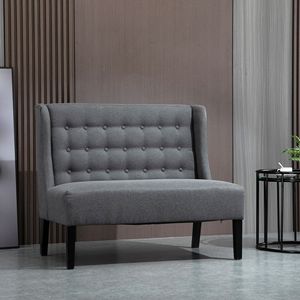 Divanetto Chesterfield Classico in Lino Grigio con Gambe in Legno e Lavorazione Trapuntata a Bottoni - Product Image 2