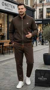 ONETEN APPARELS Ensemble de survêtement à capuche zippé marron pour homme 2 en 1, vêtements de sport décontractés unis - Product Image 4