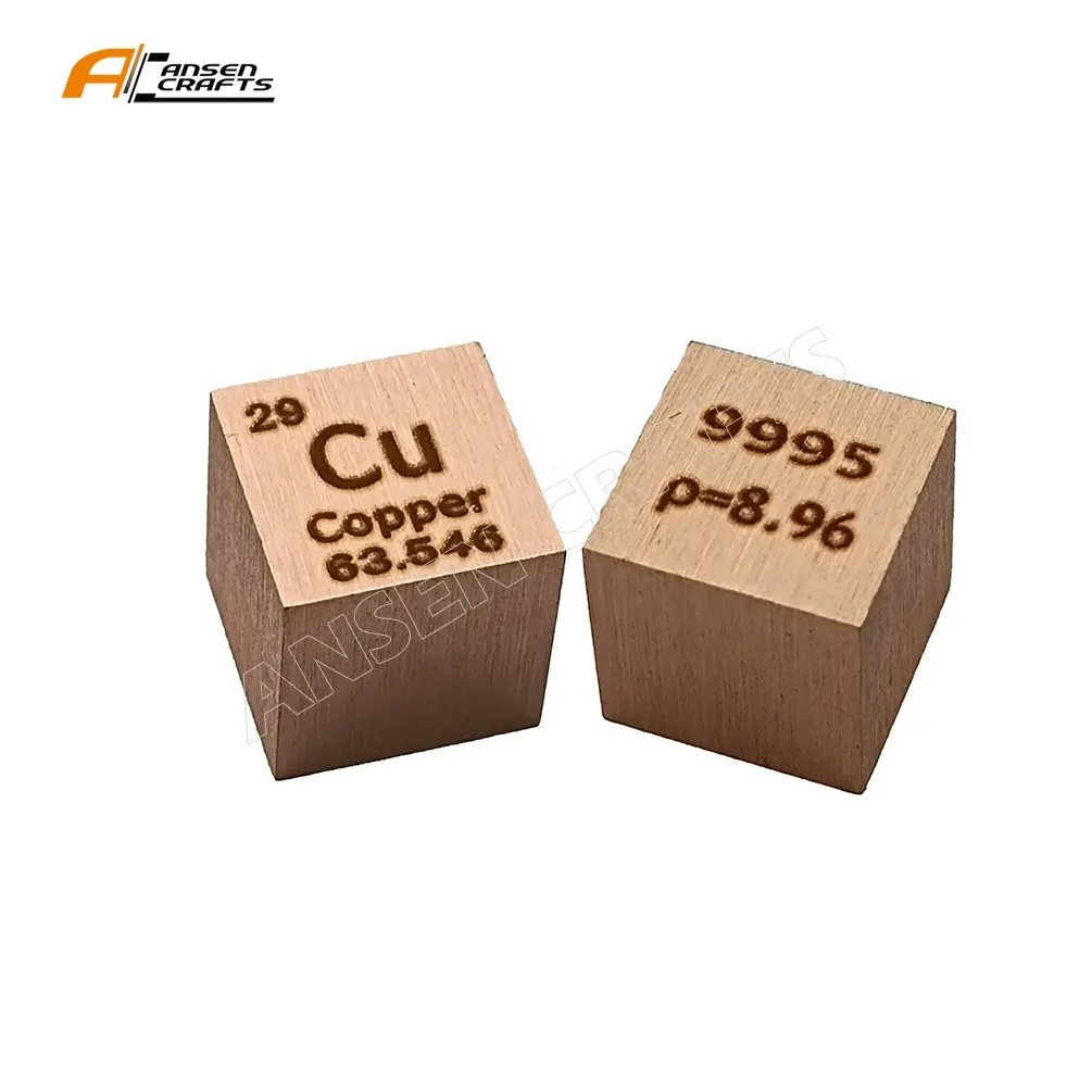 Cubo de cobre metálico de 1 pulgada y 10mm 99,99 para colección de tabla periódica