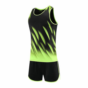 Ensemble short et débardeur de course pour homme, dégradé noir-vert, anti-humidité, vêtements de sport toutes saisons, impression sublimée, OEM ODM - Product Image 2