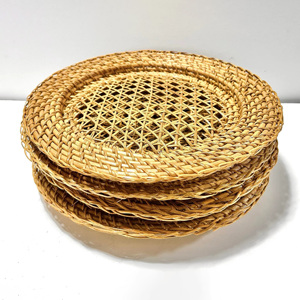 Sous-plats en rotin tressé, assiettes de présentation dorées de luxe, sets de table pour mariage, accessoires de table pour événements - Product Image 4