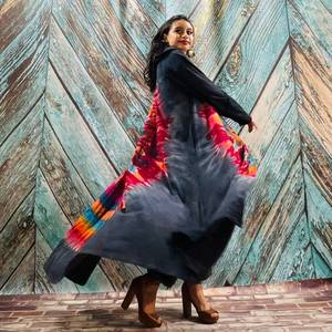 Moderno caliente relajado cuello en V profundo hecho a mano Tie Dye moda verano Resort desgaste vestido de fiesta de noche Boho playa Kaftan Kimono Bata - Product Image 5