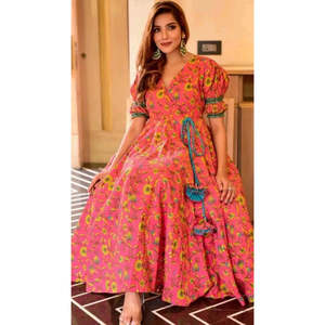 WESTERN STYLE SLEEVE PREMIUM READYMADE KALAMKARI DESIGNER GOWN - Product Image 2