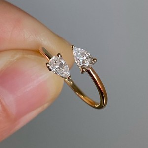 Bague ouverte en or 10K 14K 18K avec diamant de laboratoire en forme de poire, ajustable, style bypass, pour fiançailles, bijoux fins minimalistes - Product Image 5