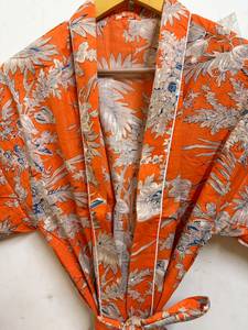 Peignoir Kimono de Luxe Unisexe en Coton Floral avec Col en V et Cordon de Serrage, Respirant, Léger et Imprimé pour Femme, Idéal Spa - Product Image 5
