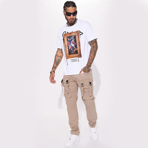 Pantalon cargo pour homme tendance, couleur unie, avec plusieurs poches, taille élastique, style décontracté, en toile respirante, pour le printemps - Product Image 3