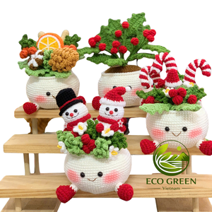Décoration de pot de Noël en crochet fait main, Bonhomme de neige, Père Noël, Canne à sucre, Centre de table de Noël pour la maison, Vente en gros OEM ODM en vrac - Product Image 5