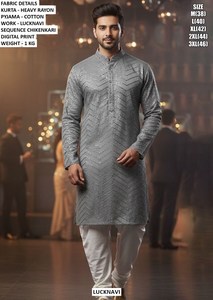 Kurta Tradicional Veerangan de Rayón, Largo hasta el Suelo, Corte Regular, Estilo Herencia, para Fiesta - Product Image 4