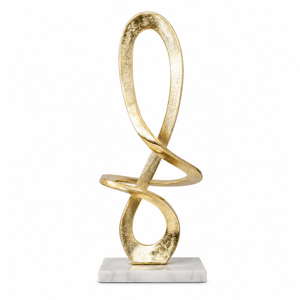Gold Interlocking Ring Sculpture with Genuine White Marble Base Handcrafted Abstract Metal Art for Home Office and Hotel <b>Decor</b> - Product Image 3
