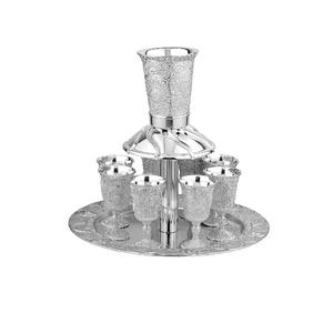 Silver Stainless Steel Kiddush Cup and Saucer Hammer Work <b>Goblet</b> Cup With Tray & Shiny Polished Unique <b>Wine</b> <b>Goblet</b> - Product Image 4