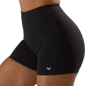 Shorts de sport pour femme, noirs, taille mi-haute, à empiècements, haute élasticité, compression, pour la gym, le yoga, le fitness, la course et l'entraînement - Product Image 4