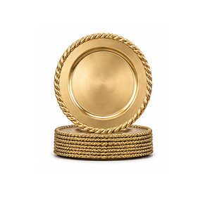 Assiette de présentation ronde en métal doré avec bordure en corde pour plats de fête, style glamour, assiettes décoratives durables - Product Image 1