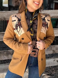 Shmily Vintage Indie Casual Aztec <b>Western</b> Cowboy Notched Collar Double Button Single Breasted 100% Polyester Suit <b>Jacket</b> - Product Image 6