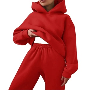 Femmes hiver chaud deux pièces sport Jogging survêtement 100% coton sweats à capuche + pantalon pulls sweats sport costume tenues - Product Image 1