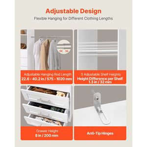 Armadio Moderno a 3 Cassetti con Altezza Regolabile, Sistema di Organizzazione Guardaroba in Legno con 4 Unità Retrattili - Product Image 5