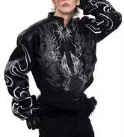 Blouson Bomber Homme en Cuir PU Imperméable Coupe Slim avec Motif Brodé Col Montant Fermeture Éclair Style Streetwear Manteau d'Automne Fourrure