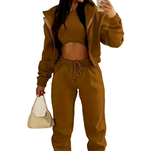 Custom Logo Women's Autumn Winter Plus Velvet Sweater New Sports Casual Pocket Hooded Sportswear Suit with Long <b>Tops</b> - Product Image 4