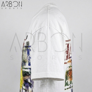 Camiseta Oversize Blanca de Algodón Premium con Estampado Gráfico Abstracto Multicolor, Estilo Urbano, Diseño Desgastado Personalizado - Product Image 4