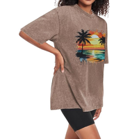 Kaos Wanita Vintage Washed Crew Neck Lengan Pendek Loose Fit Trendy Streetwear Cetak Digital Bahan Bernapas Ramah Lingkungan 100%