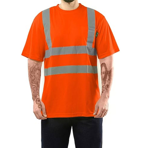 Men's <b>Orange</b> Reflective Workwear T-Shirt Short Sleeve Quick Dry V-Neck Casual Shirt Summer Style - Product Image 1