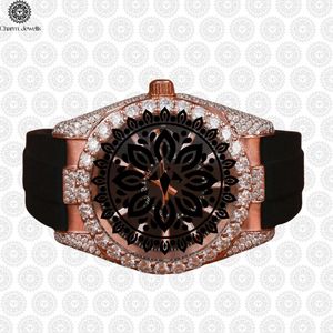 Reloj de Cuarzo Analógico con Bisel de Diamantes en Oro Rosa para Mujer, Marca Charm Jewells, con Correa de Goma, Estilo de Lujo, Caja Redonda de 38 mm - Product Image 1