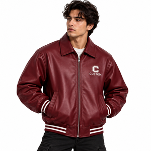 Custom <b>Men's</b> Casual 3D Embroidered Winter Outwear <b>Sheepskin</b> Leather Varsity High Street <b>Jacket</b> with Zipper Closure Windproof - Product Image 1