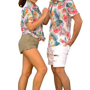 Camiseta de Algodón 100% con Estampado Floral Tropical y Mangas Fruncidas para Mujer, Top Casual con Cuello y Dobladillo, Venta al Por Mayor - Product Image 6