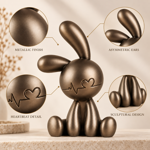Escultura Decorativa de Conejo |   Figura Moderna de Conejo Metálico con Detalle de Latido de Corazón para Sala de Estar, Oficina, Estante, Mesa de Consola - Product Image 4