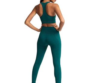 Ensembles de yoga pour femmes de haute qualité, respirants, en tissu personnalisé, sans couture, avec cordon de serrage avant, grande taille, 2 pièces, motif uni, pour la gym et le fitness - Product Image 3
