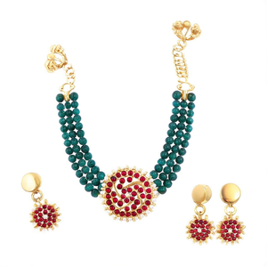 Agade Bead Choker Set with Kemp Embellishment-Gold Plated Designer Fashion Jewelry for Wedding - Product Image 2