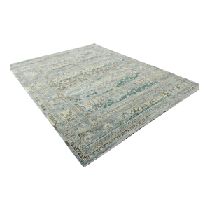 Alfombra de Lana Pura Anudada a Mano - Alfombra Oriental Floral de Lujo en Turquesa y Beige de Pelo Corto para Decoración Moderna de Sala de Estar - Product Image 6