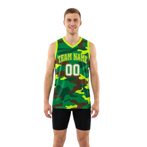 <b>Camo</b> Print Basketball Jersey and <b>Shorts</b> Set for <b>Men</b> Sleeveless V Neck Team Uniform with Custom Player Names and Numbers Printing - Product Image 1