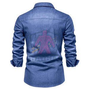 เสื้อเชิ้ตยีนส์ลำลองผู้ชายแฟชั่นสำหรับฤดูหนาว ปรับแต่งได้ ผ้าฝ้าย 100% เนื้อผ้าบางเบา แห้งเร็ว ระบายอากาศได้ดี ทนทาน สวมใส่สบาย - Product Image 2