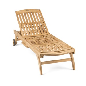 Chaise longue en teck moderne avec dossier réglable et roulettes pour usage extérieur - Product Image 6