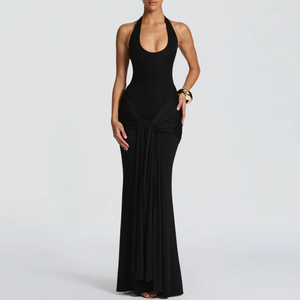 Vestidos de Noche Elegantes de Sirena con Cintura Imperio y Cuello Halter para Mujer, Estilo Europeo Americano, Novedad al por Mayor, con Malla Transfronteriza para Fiesta - Product Image 4