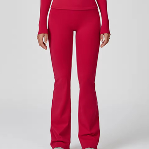 Pantalon de survêtement évasé et ajusté pour femme, taille mi-haute élastique, tissu extensible, idéal pour l'hiver, la gym, l'entraînement et le streetwear - Product Image 6