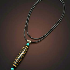 Natural Crystal Pendant Necklace 3-Inch Obsidian Circuit with 28-Inch Leather <b>Rope</b> for Men & Boys - Product Image 2