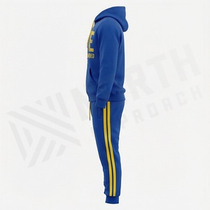 Blue Men's Hooded <b>Tracksuit</b> Full Zip Front Print Casual Sportswear With Side Pockets Regular Fit Autumn Wear - Product Image 3