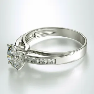 Moissanite Engagement <b>Ring</b> Round Cut <b>Solitaire</b> Split Shank <b>Silver</b> <b>Ring</b> Luxury Bridal Jewelry - Product Image 3